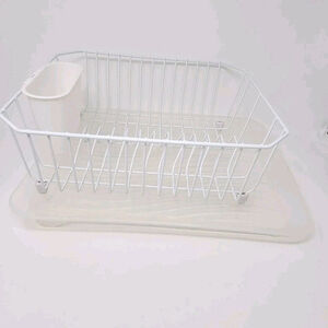 Vtg Rubbermaid Coated Wire White Dish Drying Rack Drainer 1H92 Clear Mat 1S04